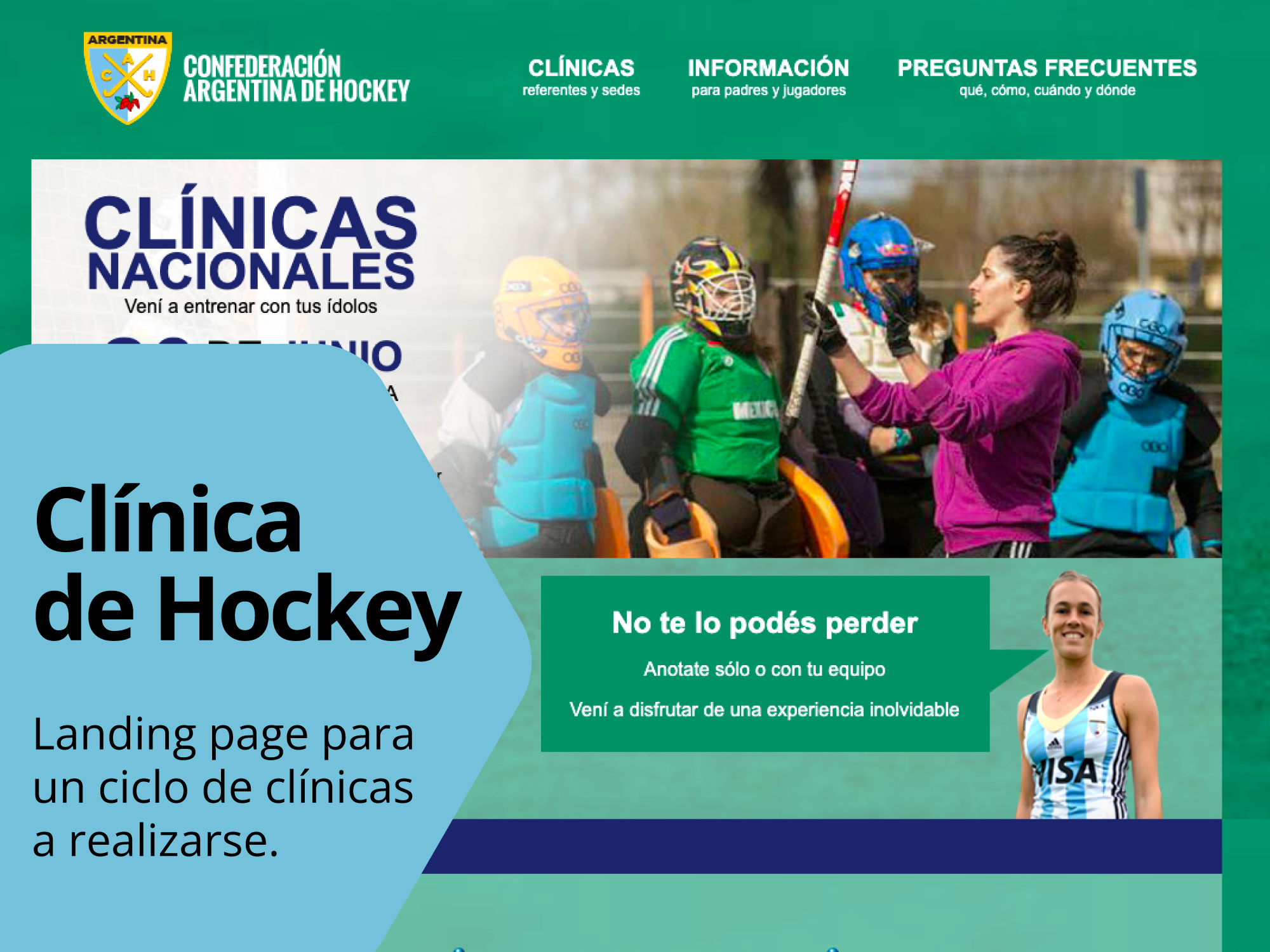 Diseño digital: Landing page para clínicas de hockey.